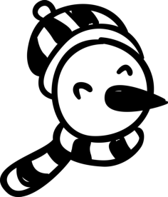 Happy Snowman Face Digital Sketch Svg Design, Free Vectors File